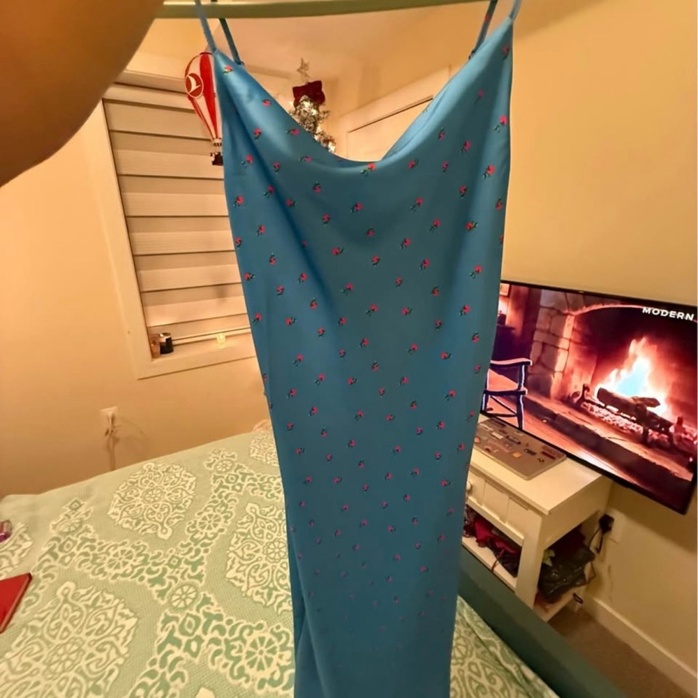 Blue Floral Spaghetti Strap Dress